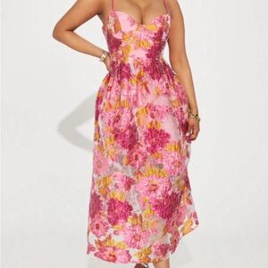 Fashion Nova Pink and Orange Midi Sundress